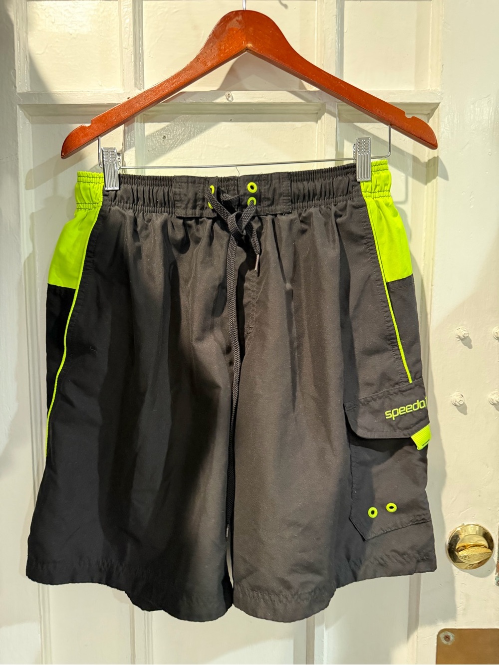 Speedo Black Swim Shorts with Neon Green Accents